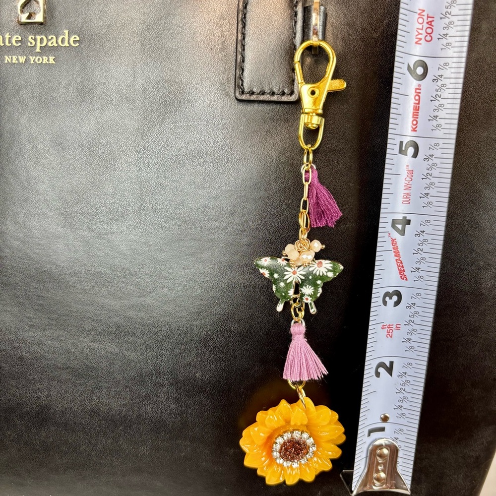 Sunflower‎ & Butterfly Bag Charm Keychain Hand Crafted - Picture 7 of 9